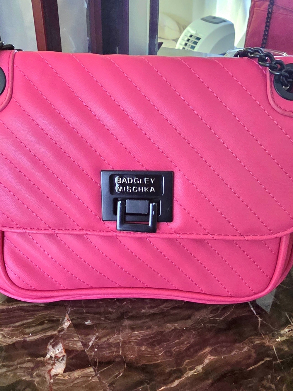 Badgley Mischka Hot Pink Quilted Chain-Handle Shoulder Bag